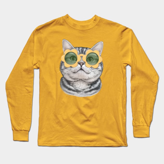 Mellow Yellow Cat Long Sleeve T-Shirt by LauraGraves